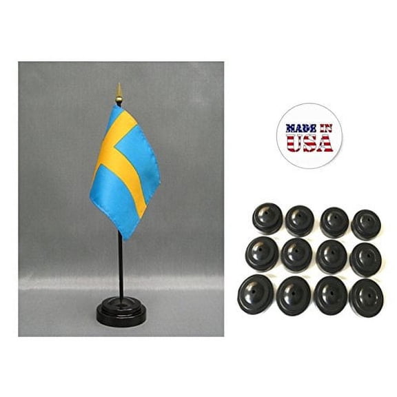 Box of 12 Sweden 4"x6" Miniature Desk & Table Flags Includes 12 Flag Stands & 12 Swedish Small Mini Stick Flags