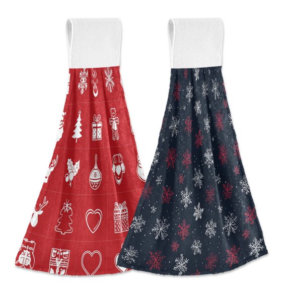 IAUYY Kitchen Hanging Towels Set of 2 100% Polyester Absorbent, Super Soft Hand Towels with Hanging Loops for Bathroom Kitchen Mistletoe Branches Military Blue Background
