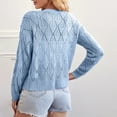 thumbnail image 3 of Lovskoo Cropped Cardigan Sweaters for Women Open Front Trendy Casual Long Sleeve Casual Solid Color Cutout Blouse Knit Tops Sky Blue, 3 of 7