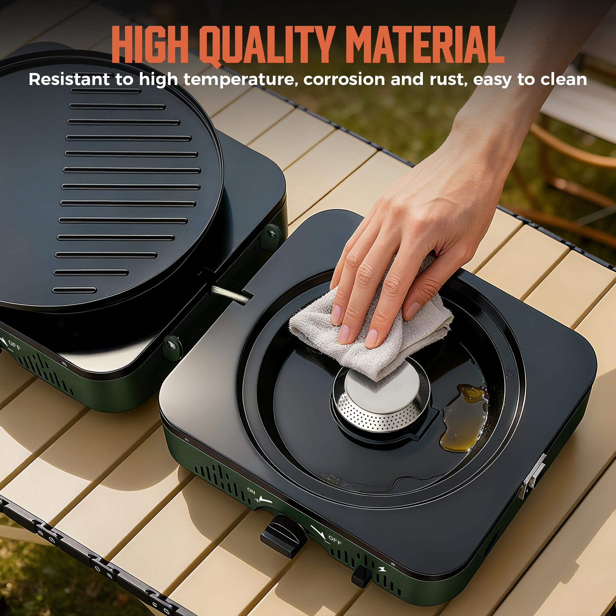 BIG HORN OUTDOORS Portable Propane Camping Stove, 2 Burner Foldable Gas Stove with Frying Pan & Carry Bag