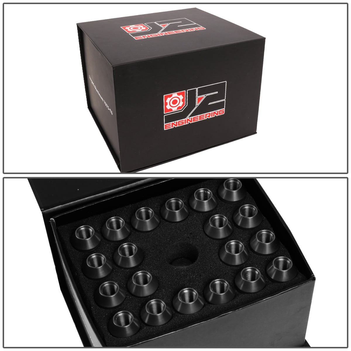 J2 Engineering LN-T7-026-15-BK J2 Engineering 7075 -T6 Forged Aluminum M12 x 1.5 20 Pcs 70mm Open End Lug Nut Set w/ Adapter ( Black )