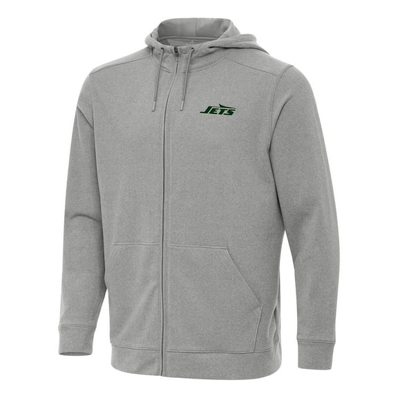 Men's Antigua Heather Gray New York Jets Effortless Full-Zip Hoodie
