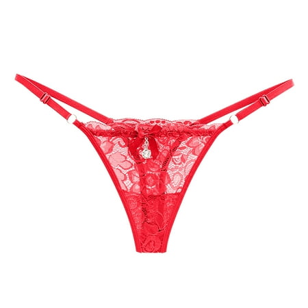 Midwennn Women Sheer Lace Thong Adjustable Waist Bow Mesh Sexy Seamless Panties Ruffle Panties