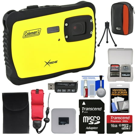 Coleman Xtreme C6WP HD Shock & Waterproof Digital Camera (Yellow) with 16GB Card + Reader + Case + Kit