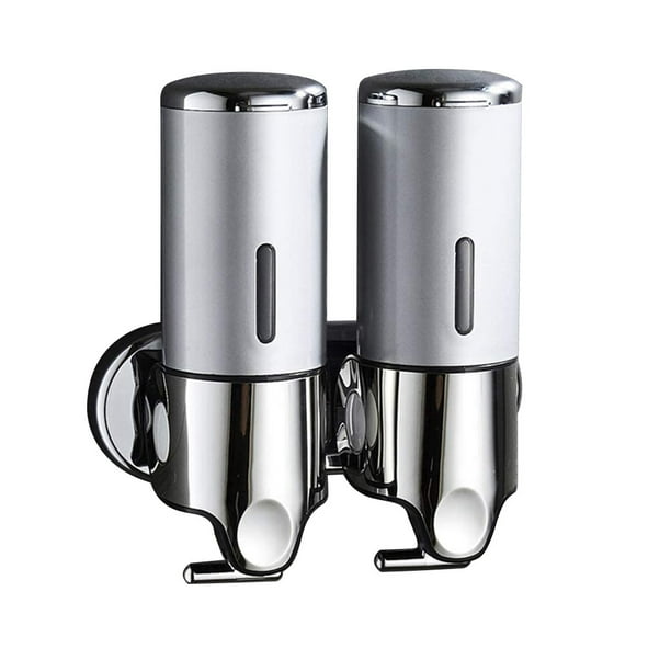 Inteprter Dispensador de jabón de ducha doble de acero inoxidable, soporte suave, caja de plástico Manual, accesorios de baño, suministros para el hogar Juegos de accesorios de baño Plata Inteprter HA011287-05B
