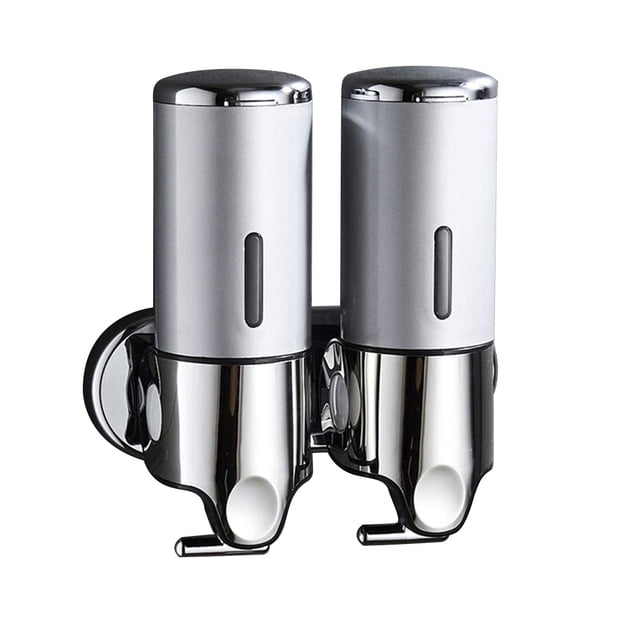 Yuarrent Dispensador de jabón de ducha doble de acero inoxidable, soporte suave, caja de plástico Manual, accesorios de baño, suministros para el hogar Juegos de accesorios de baño Plata Yuarrent HA011287-05B