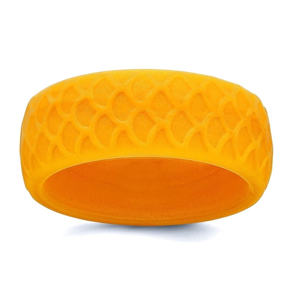 Silicone Metallic Gold 8.70mm Animal Sealife Fish Scale Pattern Band Size 13 Ring for Women and Men