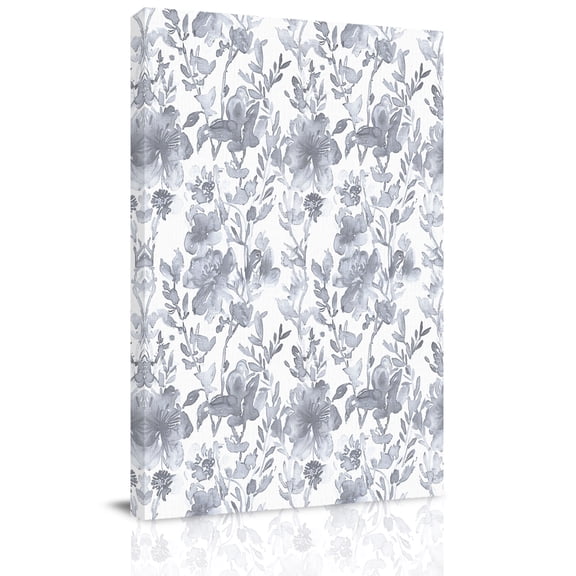 Canvas Wall Art, Watercolor Grey Floral Framed Canvas Prints for Bedroom Bathroom, Gray Ombre Botanical Summer Gallery Wrapped Wall Decor for Home Office, Gifts, 11"x14" Ship Next Day