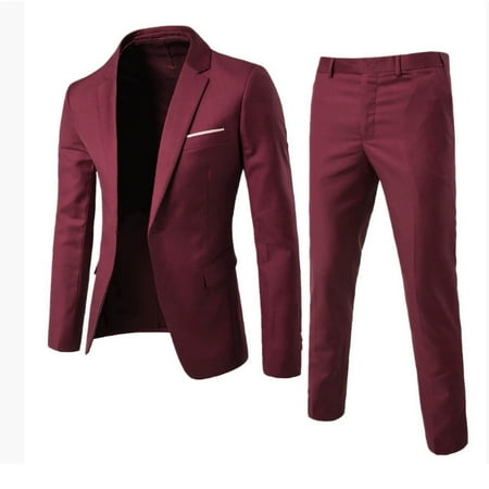 Tauxra Suits for Men Suit for Men Men s Solid Color Wedding Suit Set Groom Groomsman One Button Blazer and Pants Mens Suit Jacket