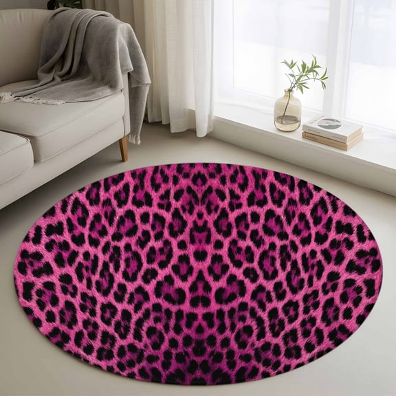 3ft Washable Round Rug, Retro Pink Leopard Non-Slip Circle Area Rug for Bedroom Bedside, Abstract Classic Texture Soft Indoor Floor Mat for Home Decor