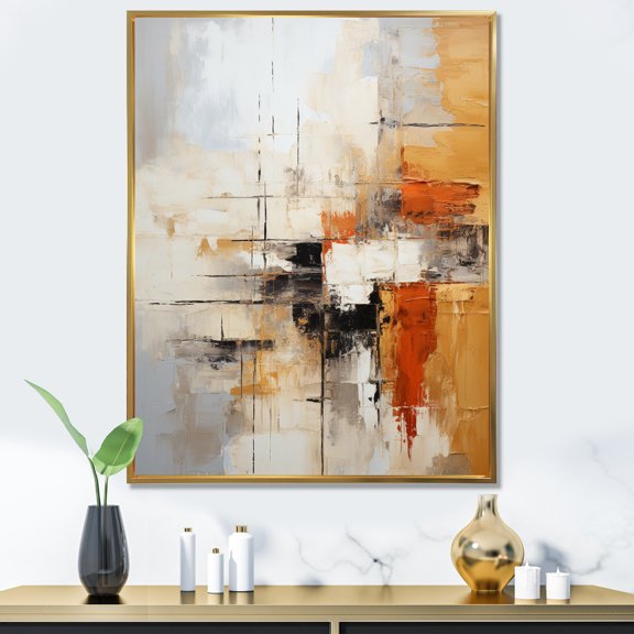 Designart "Orange Black Abstract Fractal Expressions" Modern Floater Framed Canvas Print