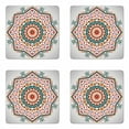 thumbnail image 1 of Tribal Coaster Set of 4, Abstract Style Themed Boho Sun Pattern Art Print on Greyscale Background, Square Hardboard Gloss Coasters, Standard Size, Turquoise and Coral, by Ambesonne, 1 of 2