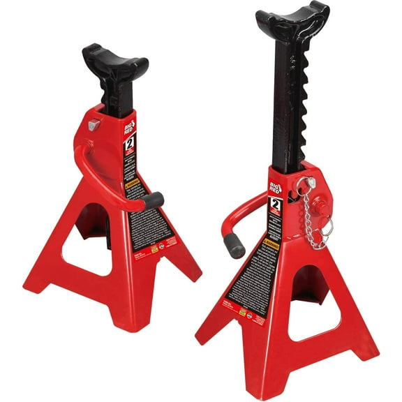 BIG RED Steel Jack Stands: Double Locking, 2 Ton (4,000 lb) Capacity, Red,1 Pair, DMT42002A