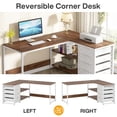 thumbnail image 6 of Fnova 59" Reversible L-Shaped Computer Desk with Drawers, Corner Desk with Shelves, Office Desk Writing Table Workstation for Home Office, Walnut, 6 of 9