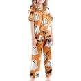 thumbnail image 6 of CONZONE Halloween Pajamas for Toddler Girls Printed Short Sleeve Button Down Tops Shorts with Pants Hallowmas Loungewear Soft 3 Piece Girls Pjs Set Size 3-4 Years, 6 of 7