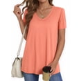 thumbnail image 2 of MOYIKO T Shirts for Women V Neck Tunic Top Short Puff Sleeve Summer Tee Dark Pink Casual Solid Plain Tshirt Clothes Size L, 2 of 7
