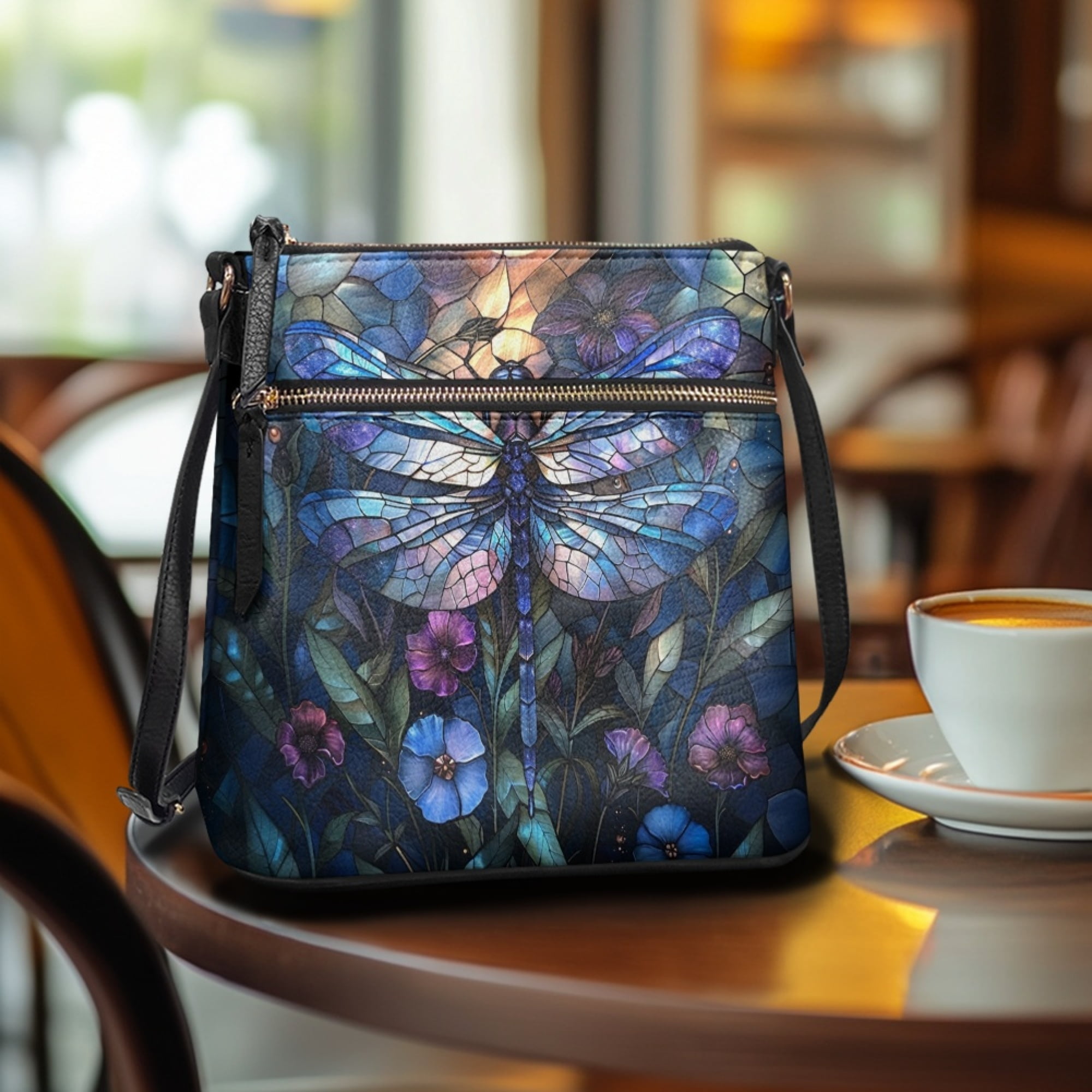 Kuiaobaty Dragonfly Flower Print Crossbody Bag for Women, Waterproof Portable Leather Satchel Purse with Adjustable Strap, Lightweight Casual Shoulder Handbag Crossbody for Travel
