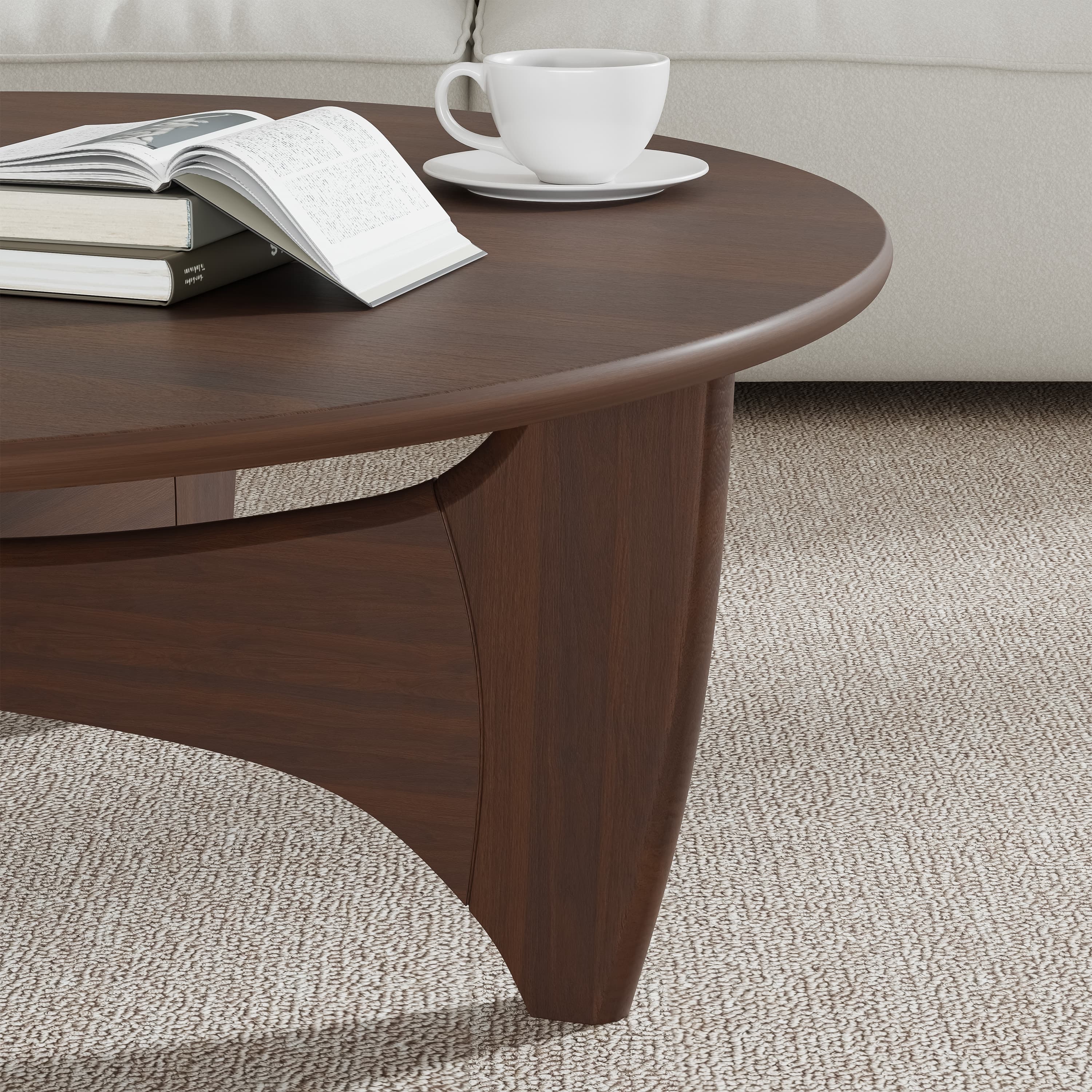 MAYEERTY 38"x38"x16" Solid Wood Coffee Table Round Coffee Table,Walnut