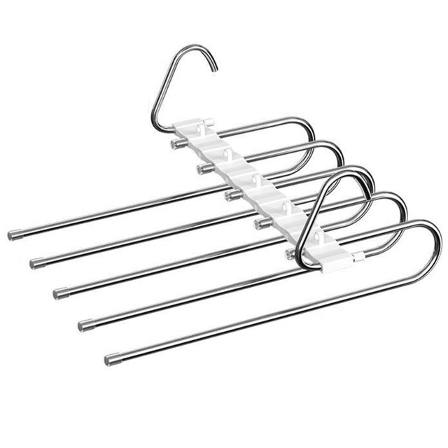 Organizador de armario con marco de metal duradero y ganchos de acero inoxidable que ahorran espacio para pantalones, jeans, faldas y bufandas (paquete de 2, blanco)