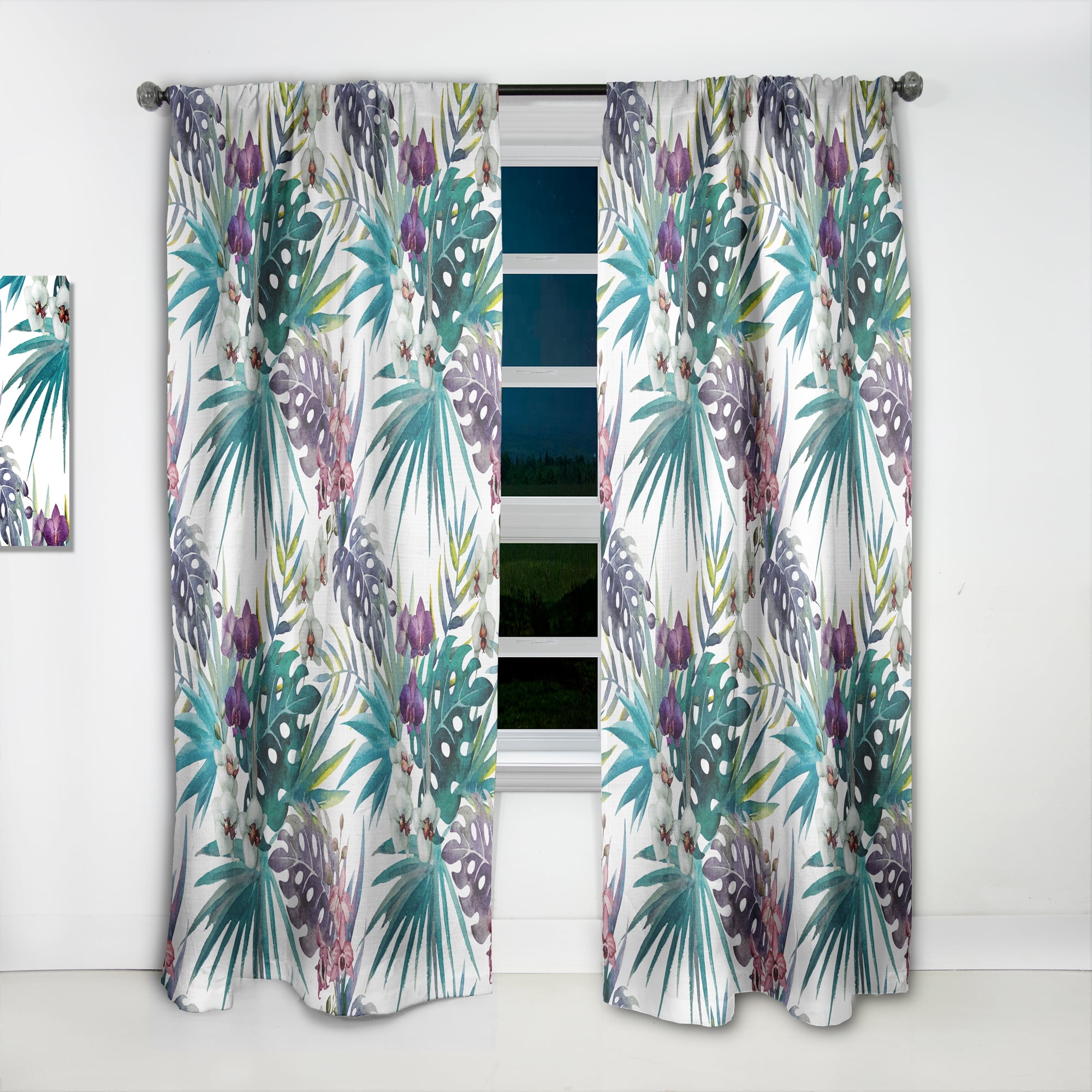 Designart 'Floral Botanical Design Retro II' Mid-Century Modern Curtain Panel