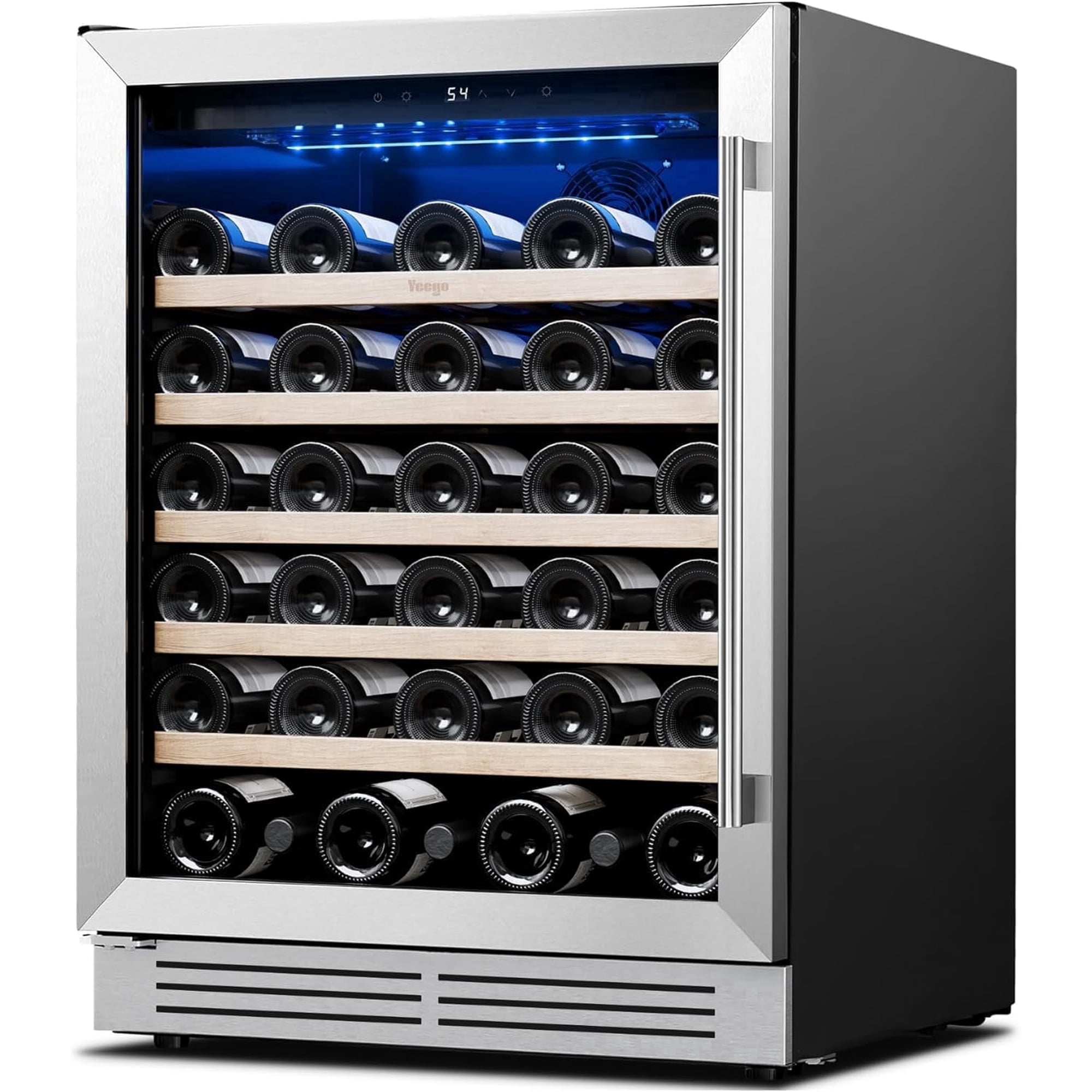 Yeego 24 Inch Wine Fridge Cooler, 52‑Bottle Capacity, 40‑65°F Glass‑Door Wine Refrigerator, Built‑in or Freestanding, Adjustable Shelves(Left-Hinged)