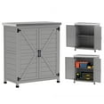 thumbnail image 2 of Outsunny Wooden Storage Cabinet, Outdoor Prep Station with Metal Tabletop and Shelf, Patio Storage Cabinet with Double Doors, Gray, 2 of 9