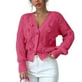 thumbnail image 2 of Women'S Crochet Cardigan V Neck Long Sleeve Decorated Button Down Knit Sweater Tops Rose Red L, 2 of 9