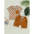thumbnail image 2 of GXFC Toddler Boys Summer Checkerboard Print Shorts Outfits Kids Boys Short Sleeve T-shirt Tops with Pocket and Short Pants Set Casual Clothes 2Pcs 0-3T, 2 of 8