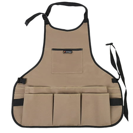 

Men Women Multi-functional Tool Apron Oxford Fabric Apron with Multi-Pockets for Garden Kitchen Garage Workshop (Khaki)