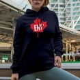 thumbnail image 2 of Distressed Eh? Maple Leaf, Canada or Canadian Themed Merch Gift, Navy Blue Hooded Sweatshirt or Hoodie, Large, 2 of 5