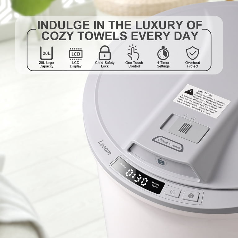 Large Towel Warmer Bucket with Flip Lid, One-Touch LED Display