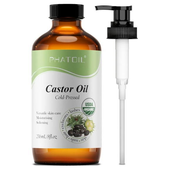 PHATOIL 100% Pure Castor Oil for Hair, Eyelashes, Eyebrows, Nails, 8 Fl Oz