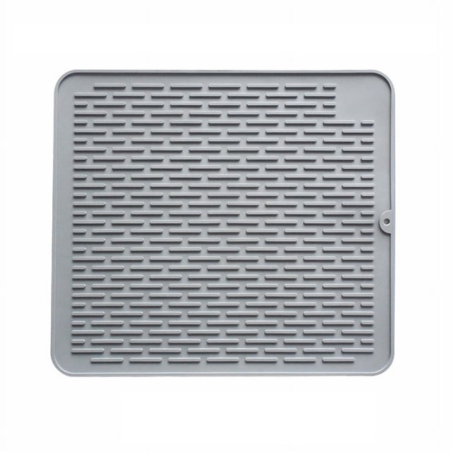 45 × 40 cm (gris), tapete grande de silicona para secar platos con cepillo de esponja de silicona para platos, tapete para escurridor de platos, salvamanteles, accesorio de cocina resistente al calor