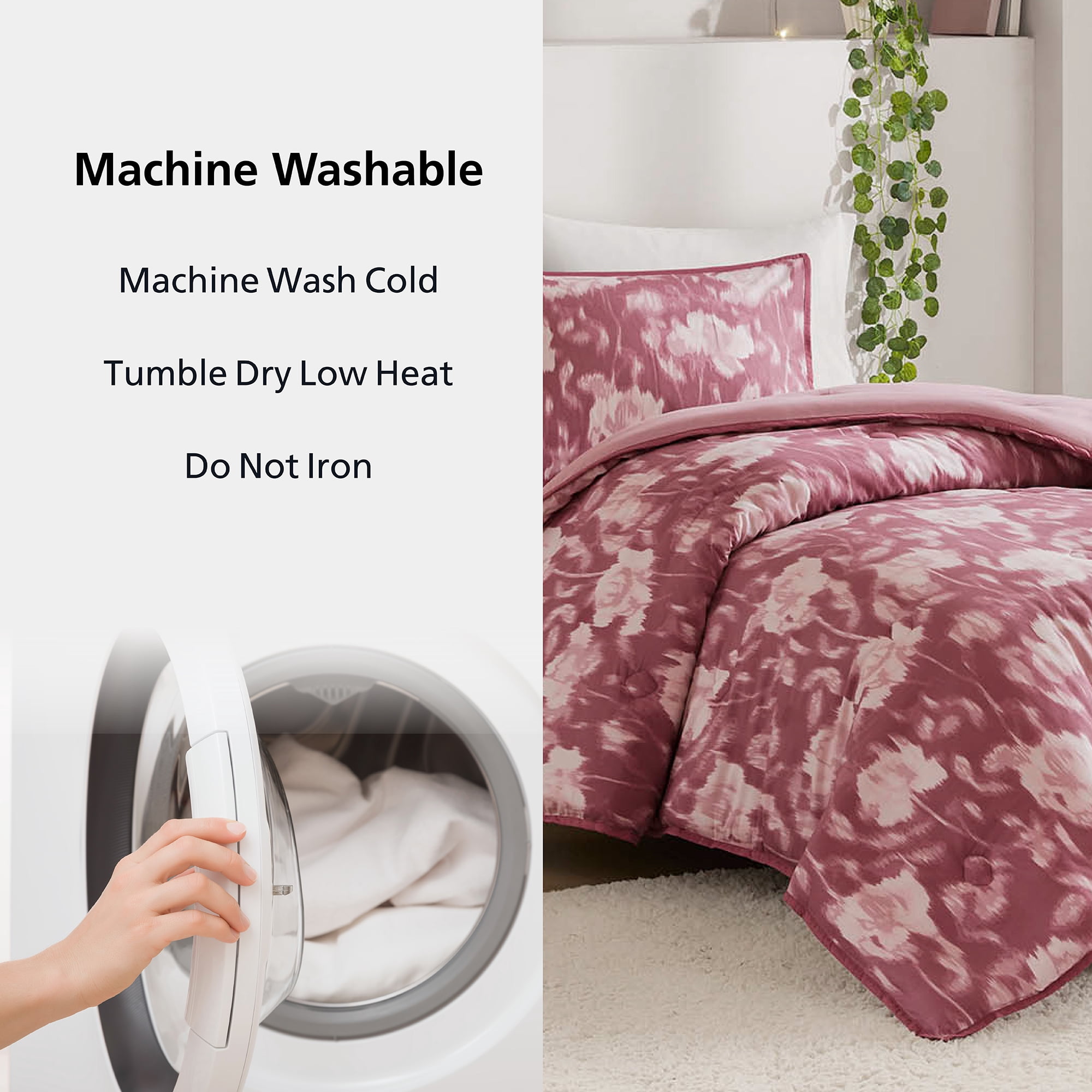 Mainstays Blurred Rose 2-Piece Pink Comforter Set, Twin/Twin XL