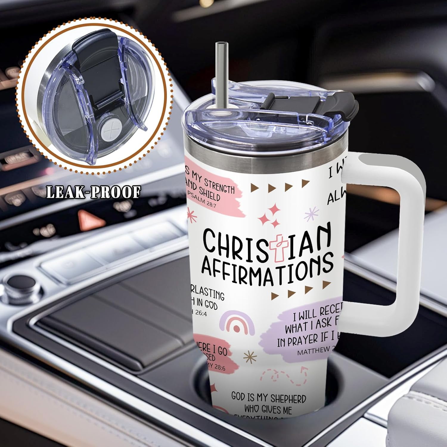 Christmas Gifts for Women, Religious Tumbler for Women on Christmas, Inspirational Birthday Gifts for Mom Wife Sister, Bible Verse 40 Oz Tumbler with Handle