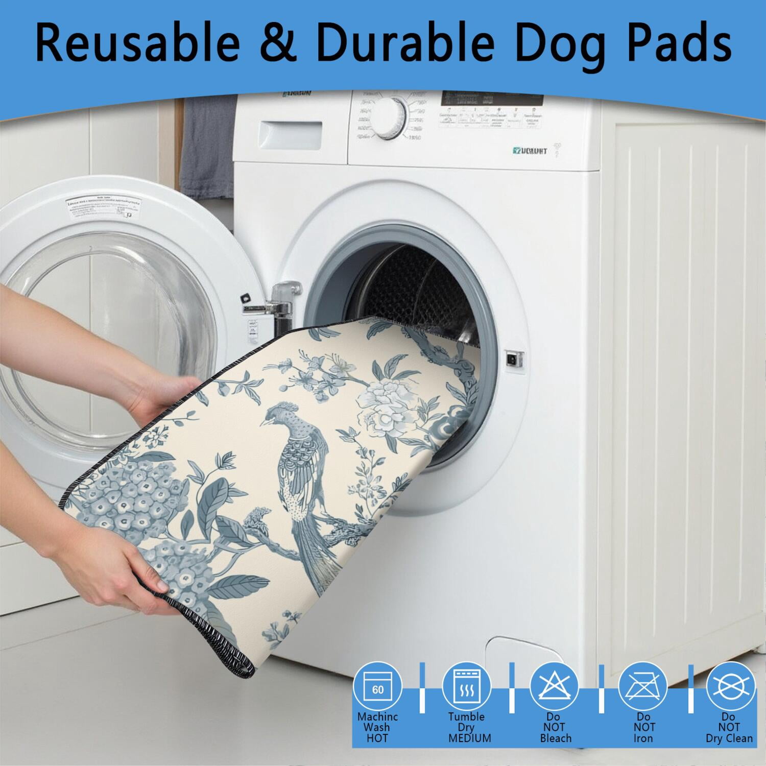 Large Washable Dog Pads 72x72 Inch, Reusable Potty Training Pads with 5-Layer Protection, Absorbent Core for Puppies & Incontinent Pets, Floral Print