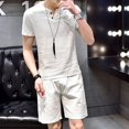 thumbnail image 3 of Vedolay Mens Shorts Tracksuit Men's 2 Piece Casual Outfits Printed Short Sleeve Zipper Polos Suits,White M, 3 of 5