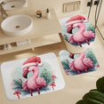 thumbnail image 6 of Christmas Cute Pink Flamingo with Red Hat 4 Piece Decor Shower Curtains Sets Rug Toilet Lid Cover And Non-Slip U Shape Mat Animals Wear Santa Hats Waterproof Shower Curtain for Bathroom Decor, 6 of 8