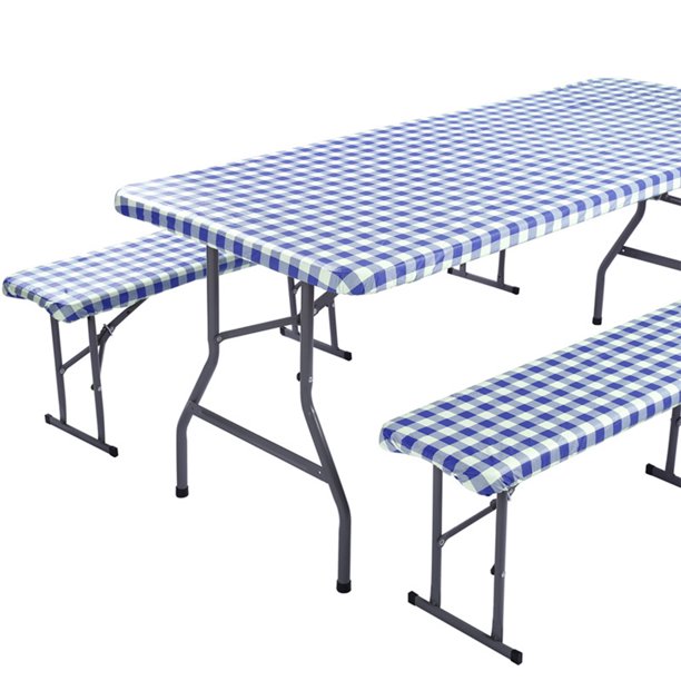 8Ft Fitted Picnic Table Cover with Bench Covers， 96"x30" Outdoor Picnic