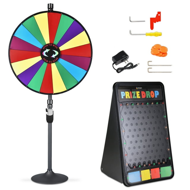 WinSpin 36" Dual Use 18 Slots Prize Wheel Prize Drop Game Board Kit w/ LED Light