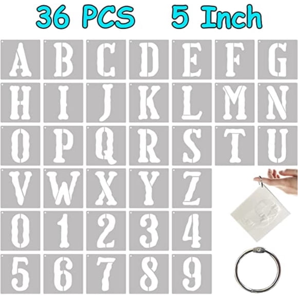DEBGFS 36 PCS Alphabet Number Stencils for Painting on Wood, 5 Inch Cursive Letter Stencils Reusable Art Crafts Calligraphy Stencils Plastic Alphabet Drawing Templates Kits DIY Art Project