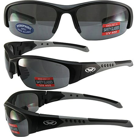 Global Vision Bold Safety Sunglasses Black and Grey Frames Smoke Hydrophobic Lenses ANSI Z87.1