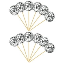 MUSEYA 12 Pcs Silver Disco Ball Cake Decorations and Cupcake Toppers with Mirrored Glass and Wood for