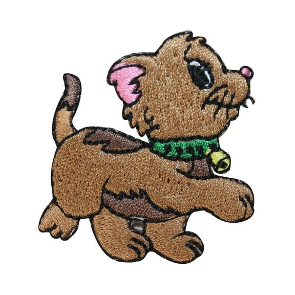 ID 2841A Happy Kitten Walking Patch Pet Cat Bell Embroidered Iron On Applique