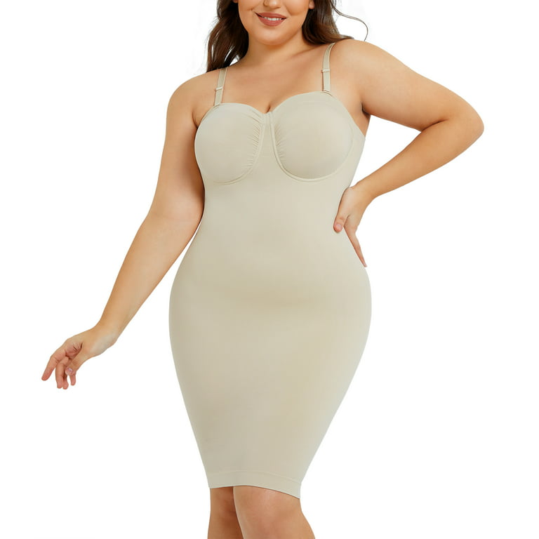 Strapless Shapewear Slips for Under Dresses Strapless Full Body Shaper  Tummy Control Dress Slip Seamless, Beige, Medium