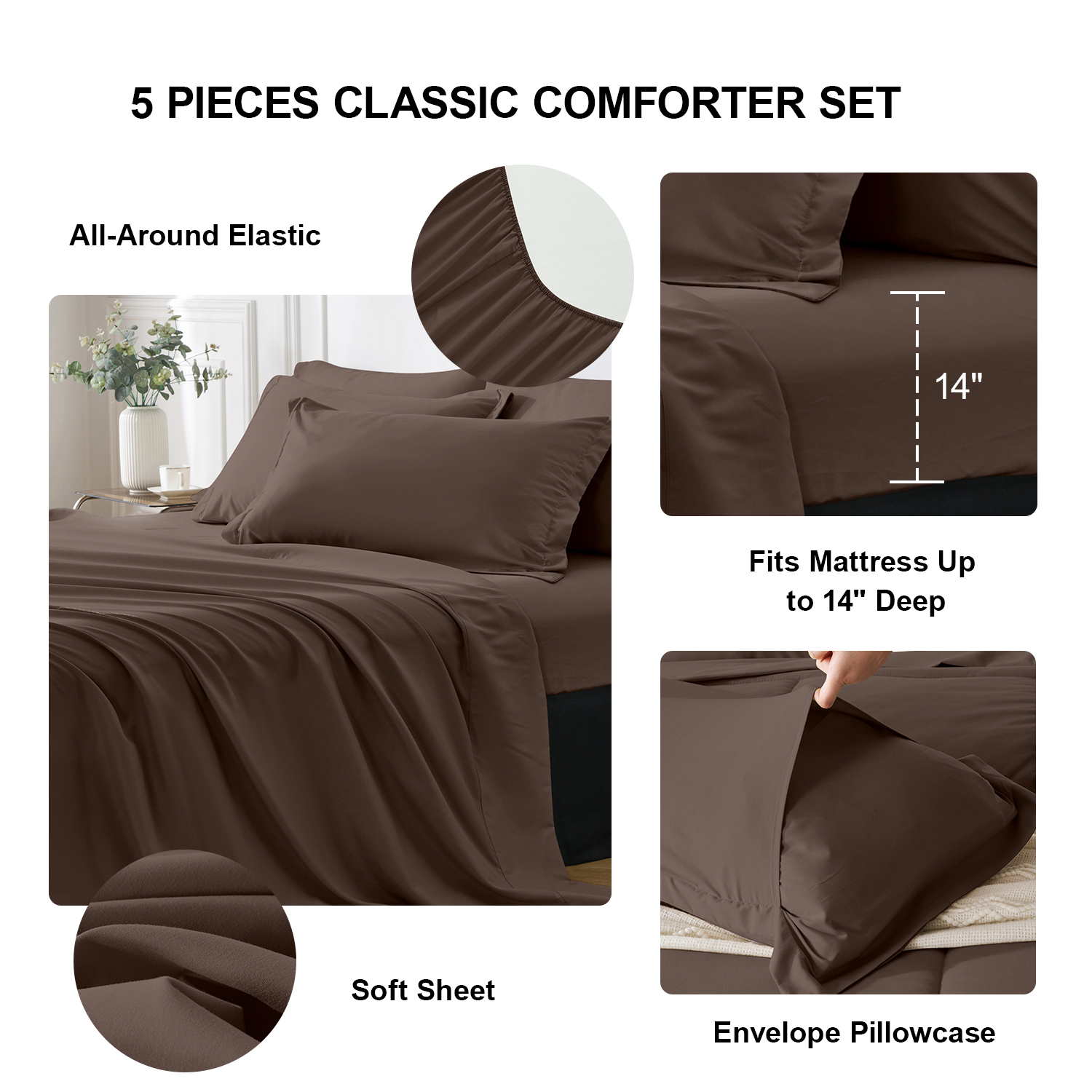 Flymme Charcoal Gray Comforter Sets with Sheets 5 Pieces Bed in a Bag for Modern Bedroom Decor Soft Quilted Warm Gray Bed Sets for Teen Adult