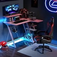 thumbnail image 5 of Topbuy Computer Desk w/ Built-in Charge Station Metal Frame Gaming Desk w/ Monitor Shelf Modern Writing Desk Workstation Table for Office Room Pink, 5 of 9
