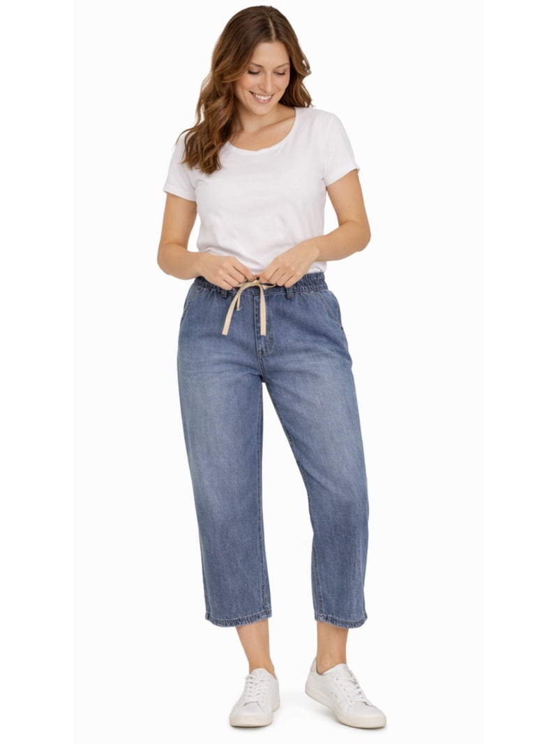 Kensie Woman's Drawstring Cropped Jeans - Dark Blue Wash - X-Small