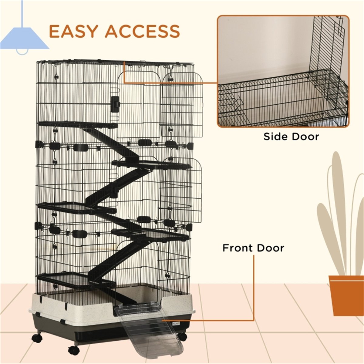 Multi-Level Small Animal Habitat Cage with Wheels for Rabbits Chinchillas