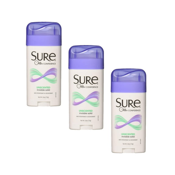 3 Pack - Sure Anti-Perspirant Deodorant Invisible Solid Unscented 2.60oz Each